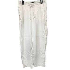 Hollister Women's Large White Adjustable Rise Pull Baggy Linen Blend Pants